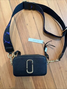 Marc Jacobs Black Crossbody Camera Bag with Purple Accent Strap